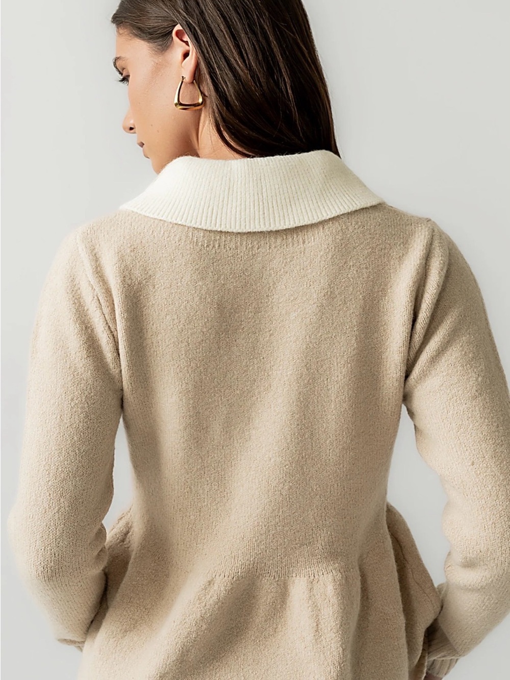 Aaron & Amber Cream Peplum Sweater with White Collar - Picture 2 of 7